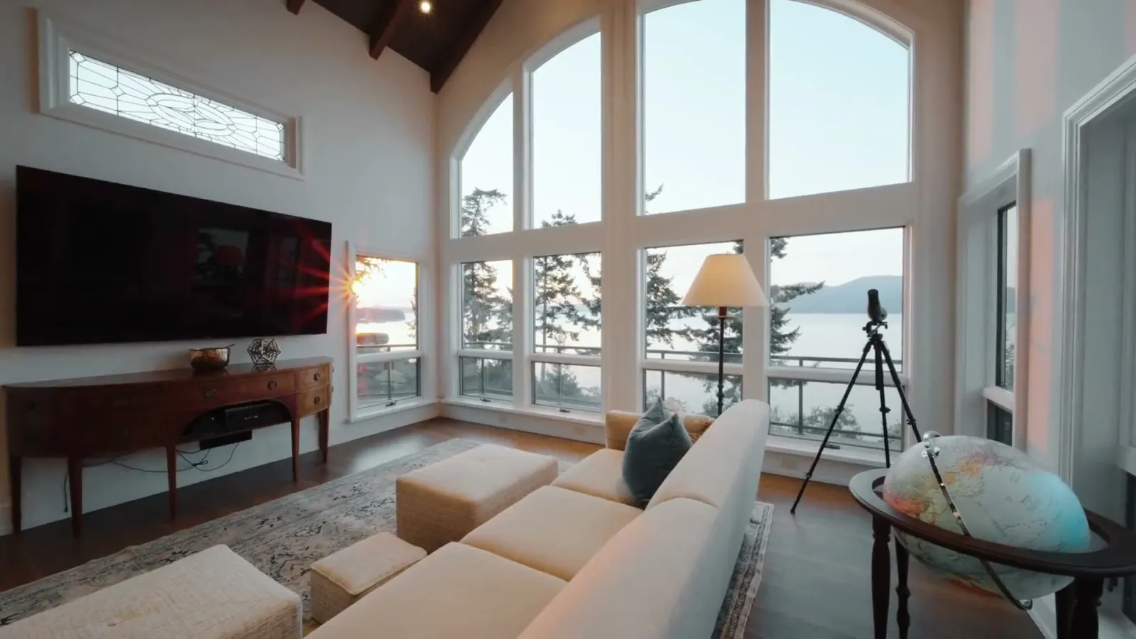 Living room with water views