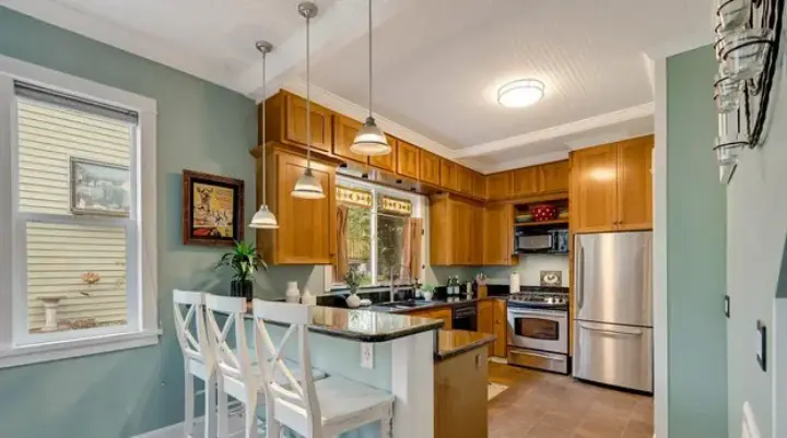 Kitchen with wood cabinets